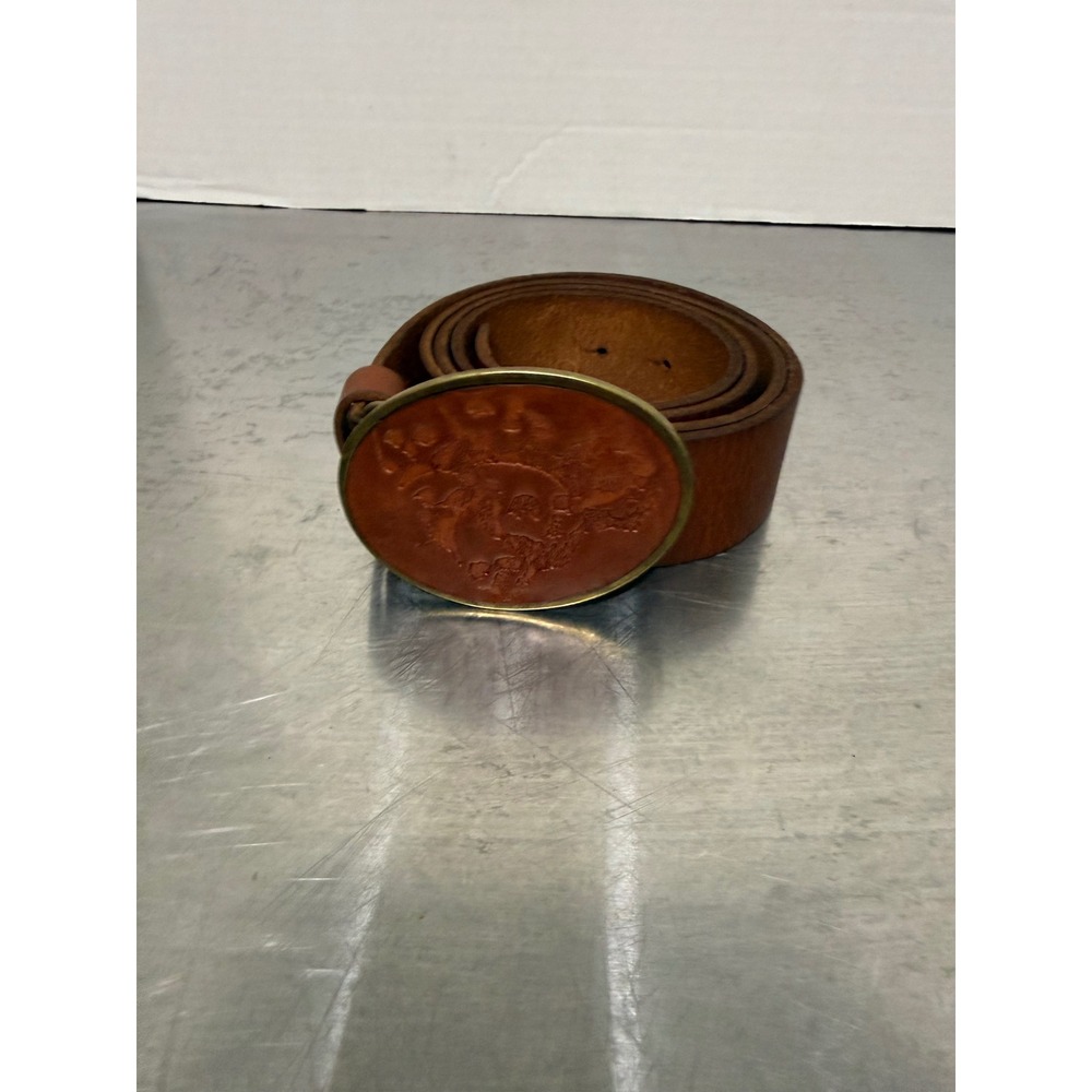 Levis Mens Brown Leather Belt Skull Graphic Oval Buckle Size 44 11LP0246